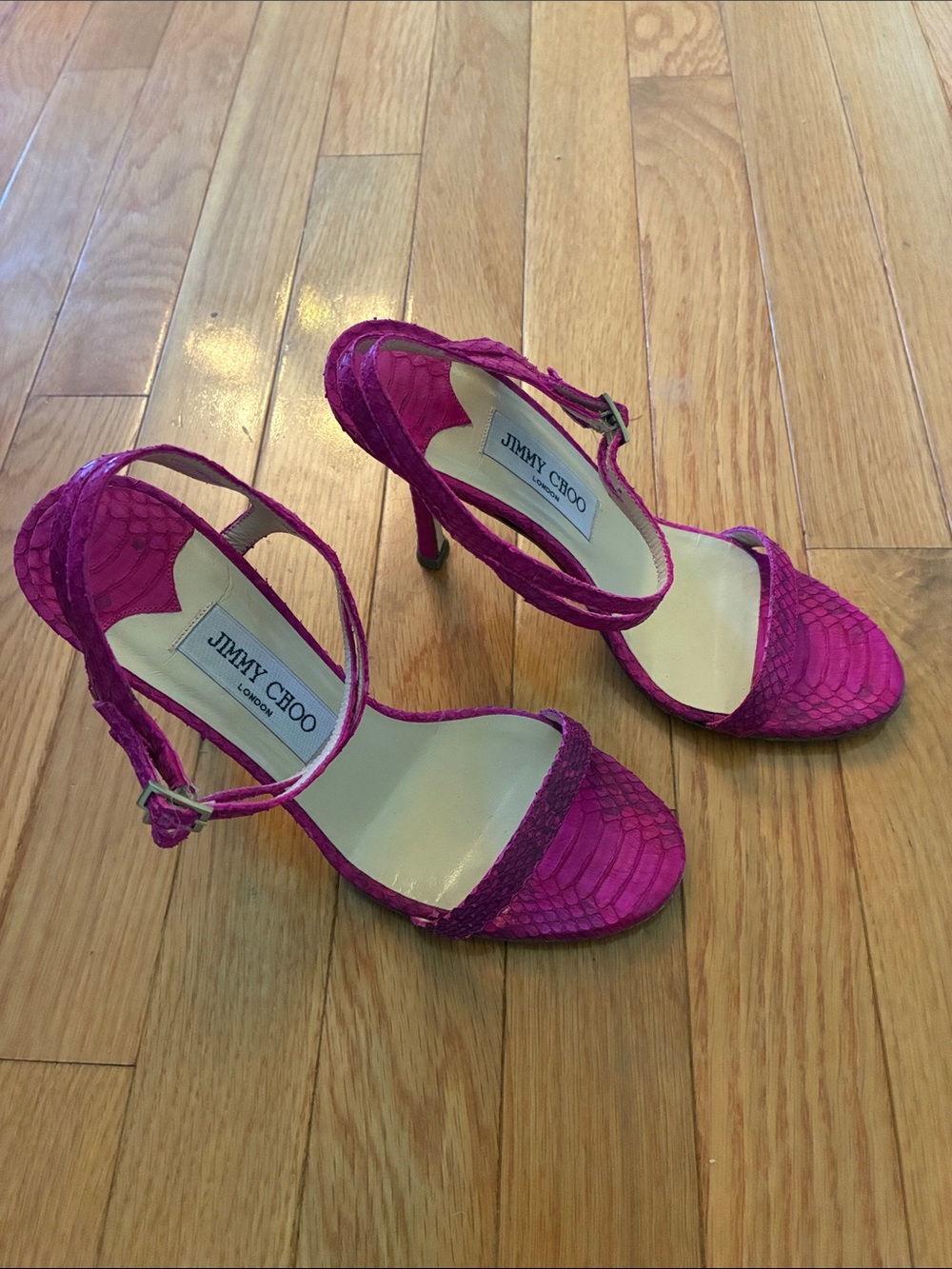 Jimmy Choo Magenta/Fuchsia Textured Slingback Heels